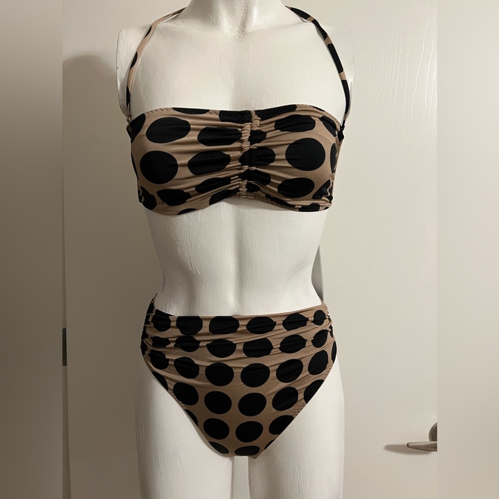 🖤 Stella McCartney 🖤 Black and Taupe Tan Polka Dot Bikini Small Swimsuit Swim